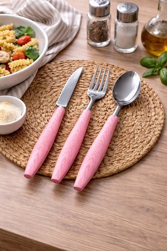 Conjunto talheres 12 peças de inox /Rosa